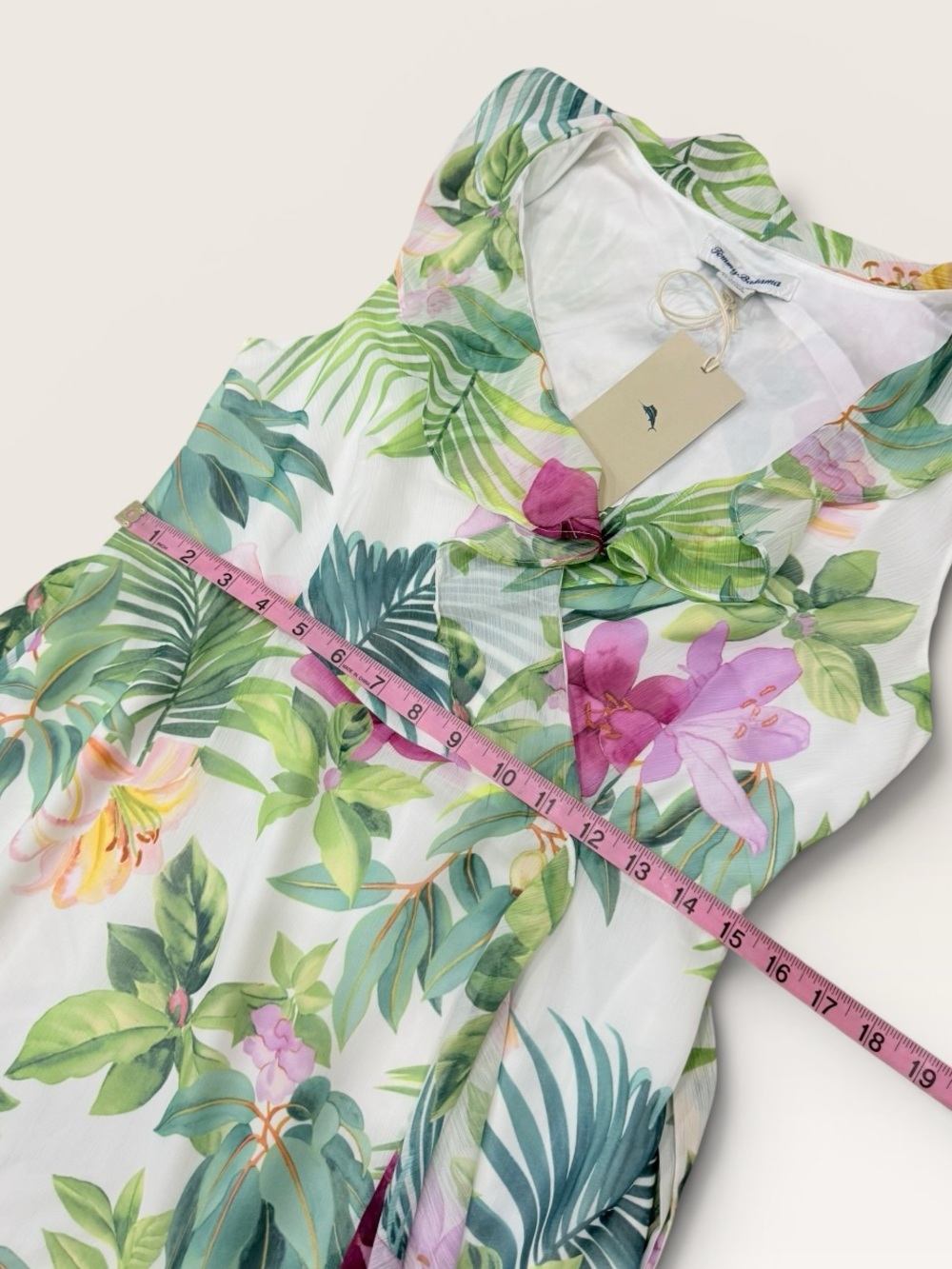 Tommy Bahama XS Tropical Bliss Printed Sleeveless Belted Dress White Multi NWT - Picture 11 of 15